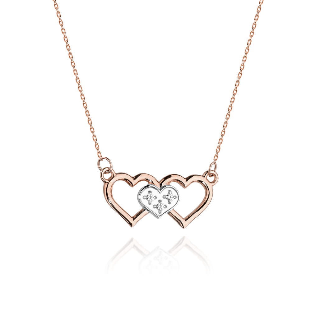 Colier Inimi Aur 14k cu Diamante 0.015 ct - Roz