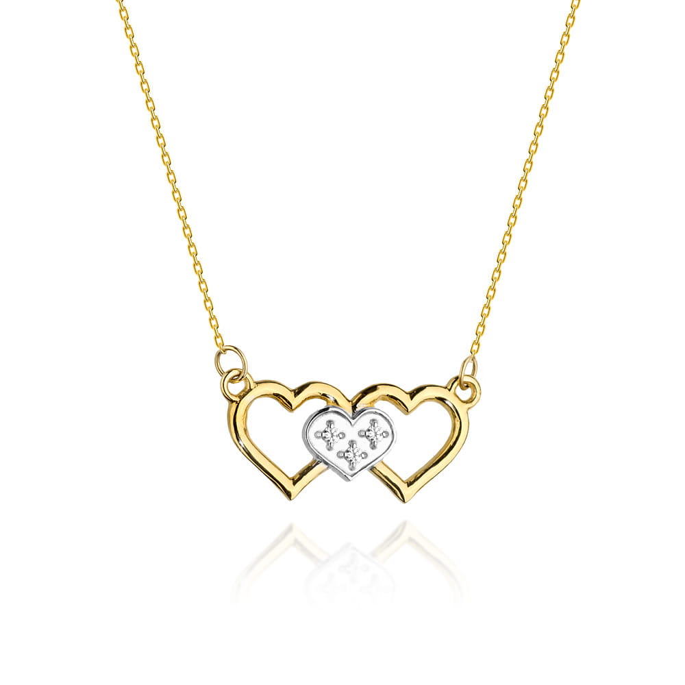 Colier Inimi Aur 14k cu Diamante 0.015 ct - Galben