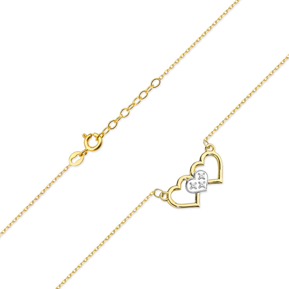 Colier Inimi Aur 14k cu Diamante 0.015 ct - Galben