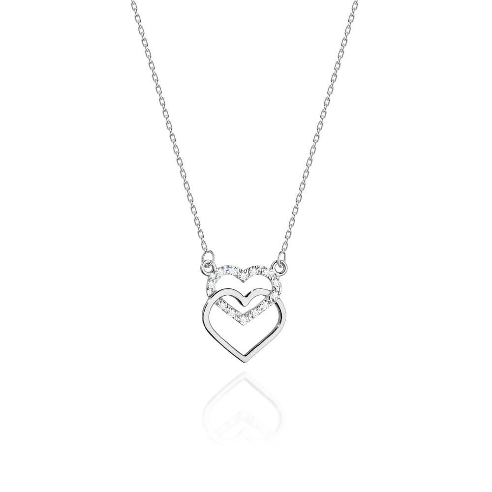 Colier Inimioare Aur 14k cu Diamante 0.05 ct - Alb