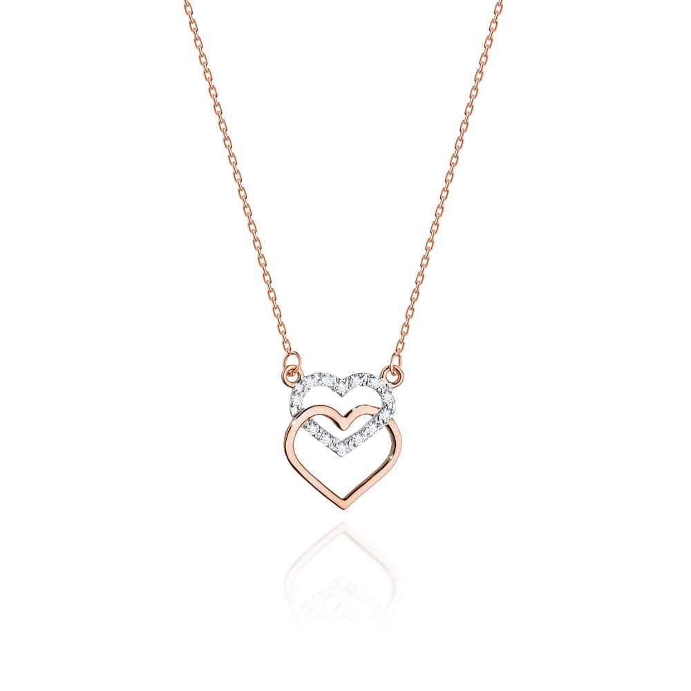 Colier Inimioare Aur 14k cu Diamante 0.05 ct - Roz