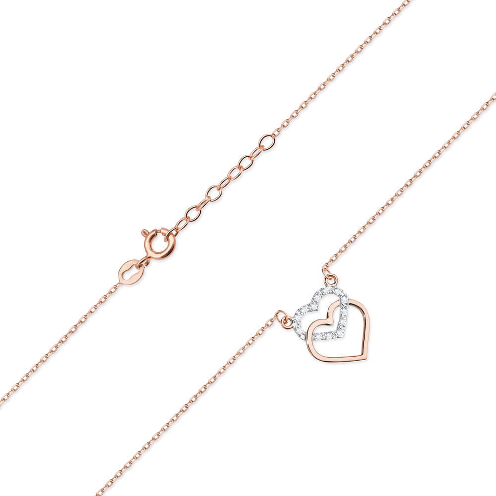 Colier Inimioare Aur 14k cu Diamante 0.05 ct - Roz