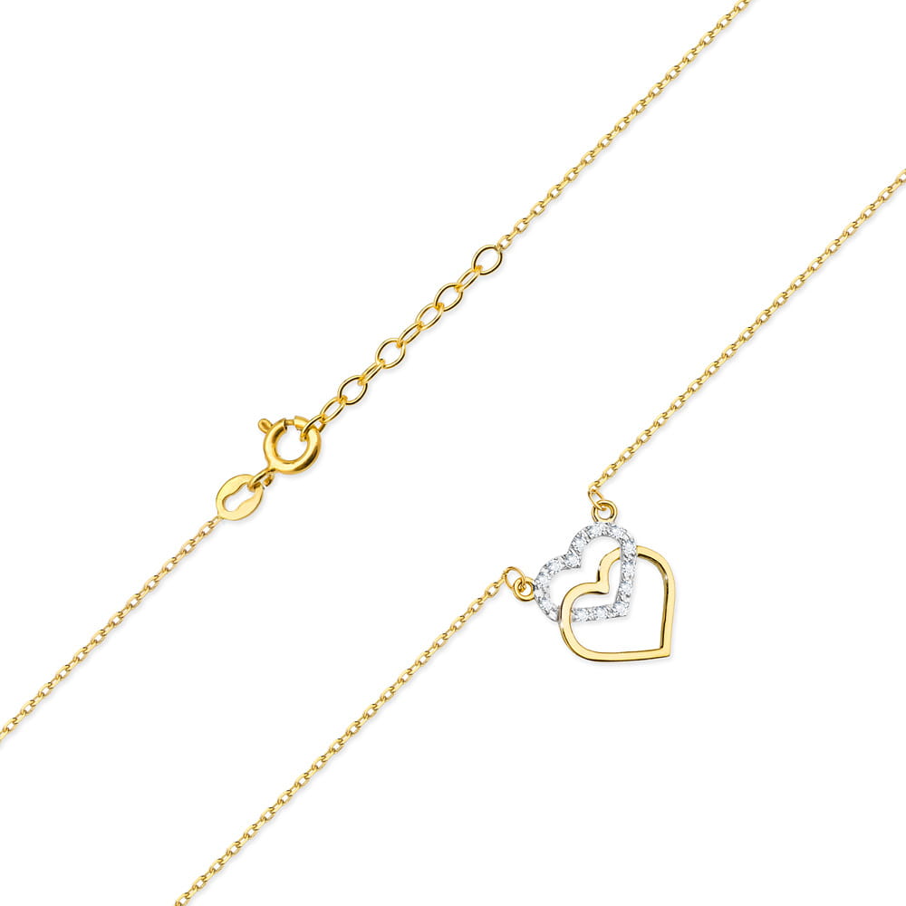 Colier Inimioare Aur 14k cu Diamante 0.05 ct - Galben