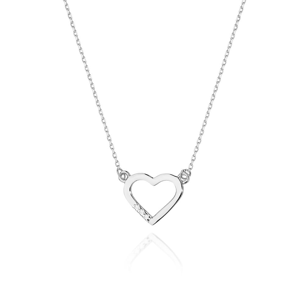 Colier Inima Aur 14 K cu Diamante 0.015 ct - Alb