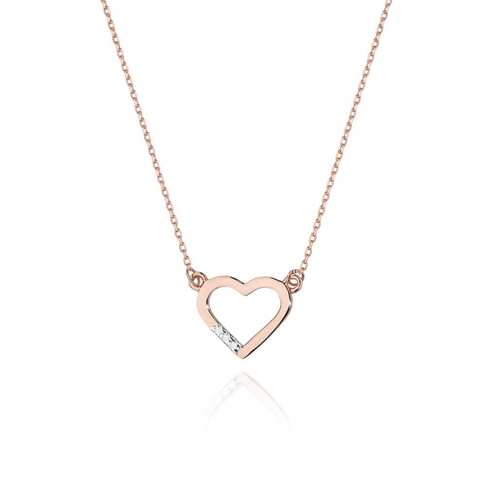 Colier Inima Aur 14 K cu Diamante 0.015 ct - Roz