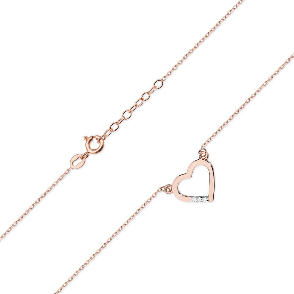 Colier Inima Aur 14 K cu Diamante 0.015 ct - Roz