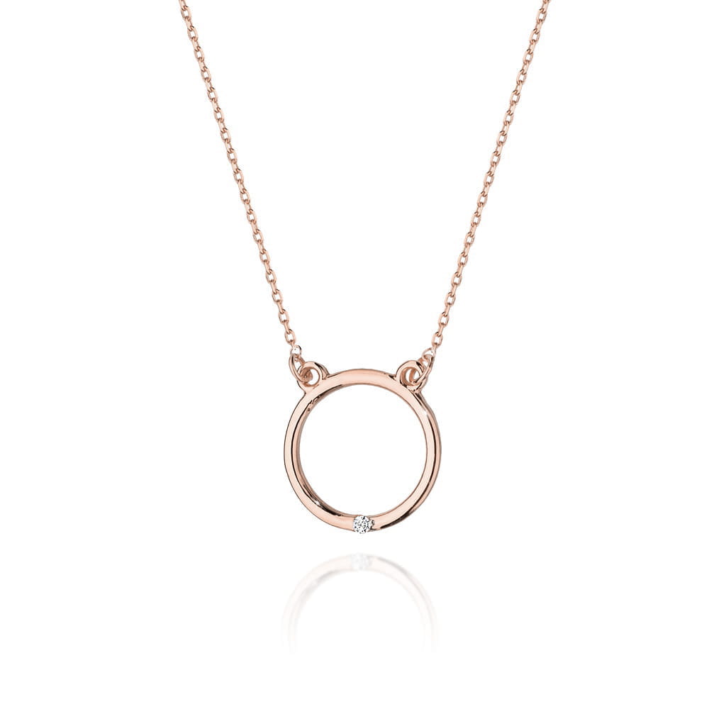 Colier Cerc Aur 14 K cu Diamante 0.01 ct - Roz