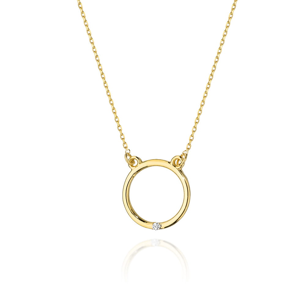 Colier Cerc Aur 14 K cu Diamante 0.01 ct - Galben