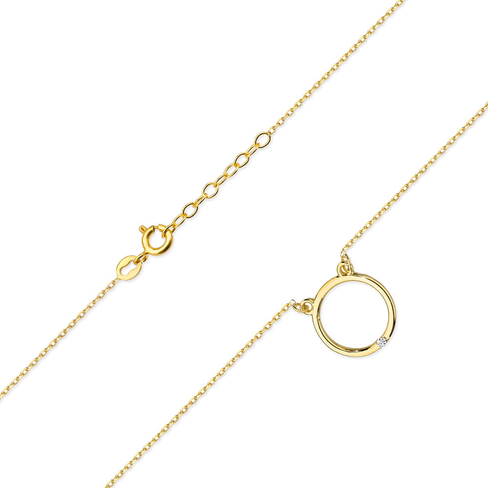 Colier Cerc Aur 14 K cu Diamante 0.01 ct - Galben