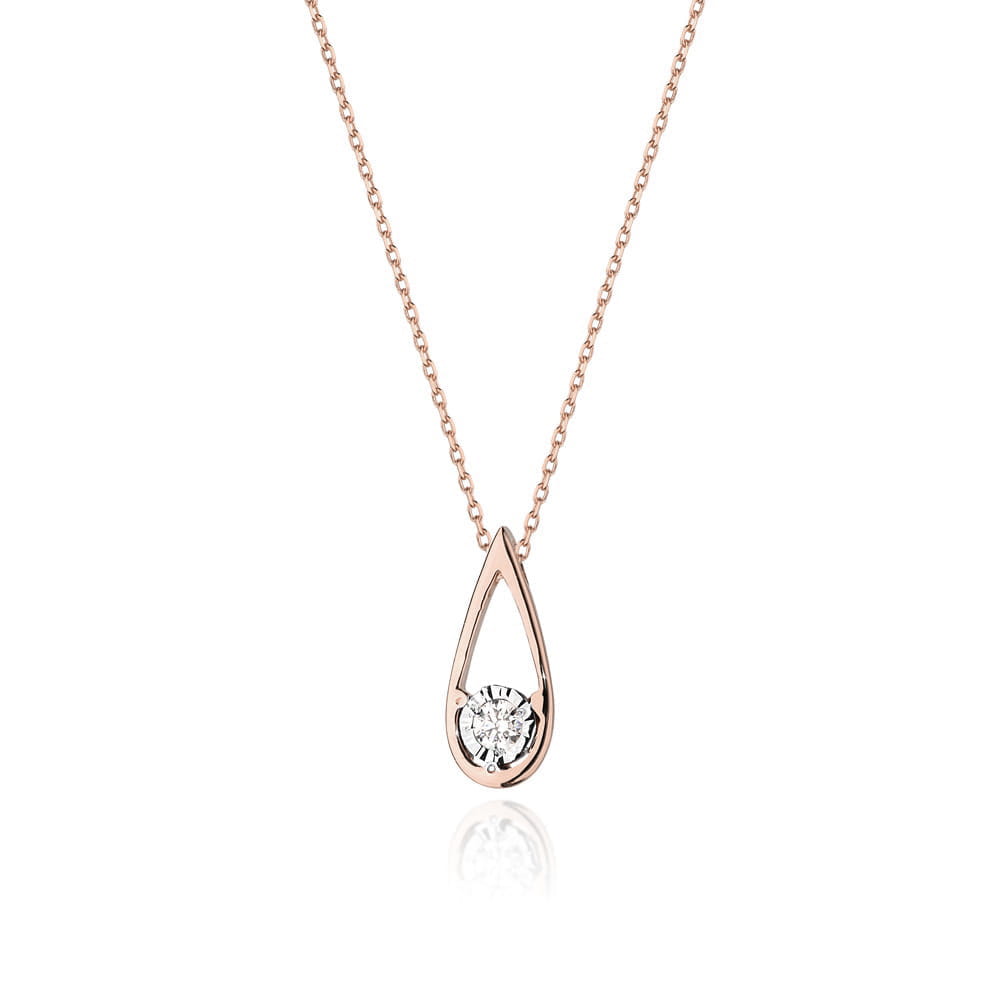 Colier Aur 14 K cu Diamante 0.08 ct - Roz