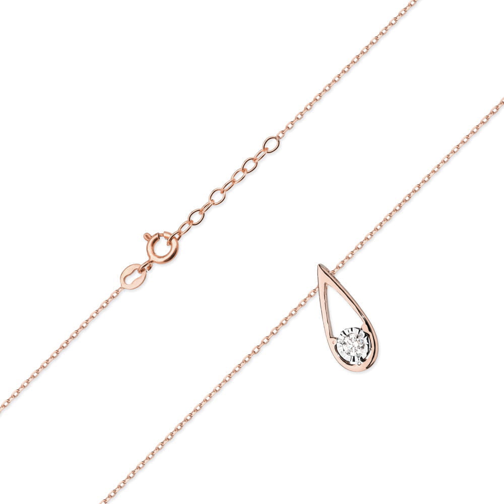 Colier Aur 14 K cu Diamante 0.08 ct - Roz