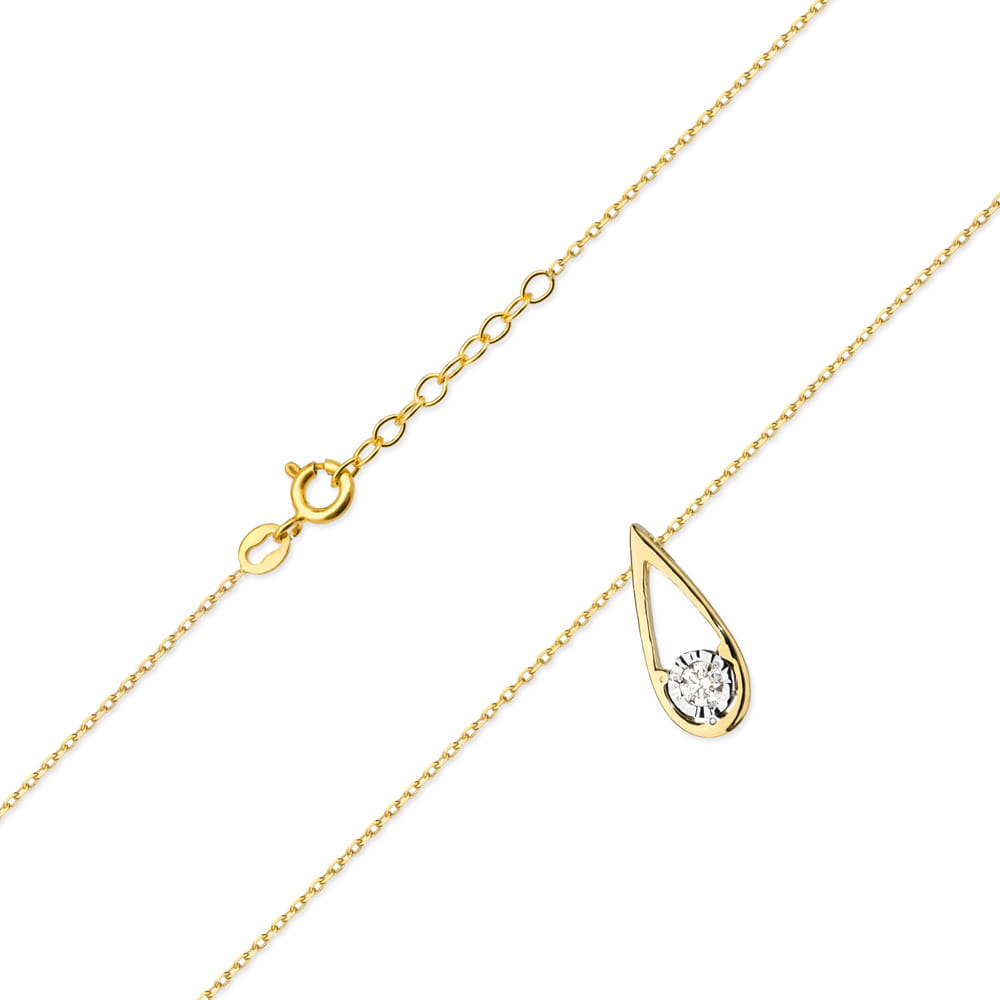 Colier Aur 14 K cu Diamante 0.08 ct - Galben