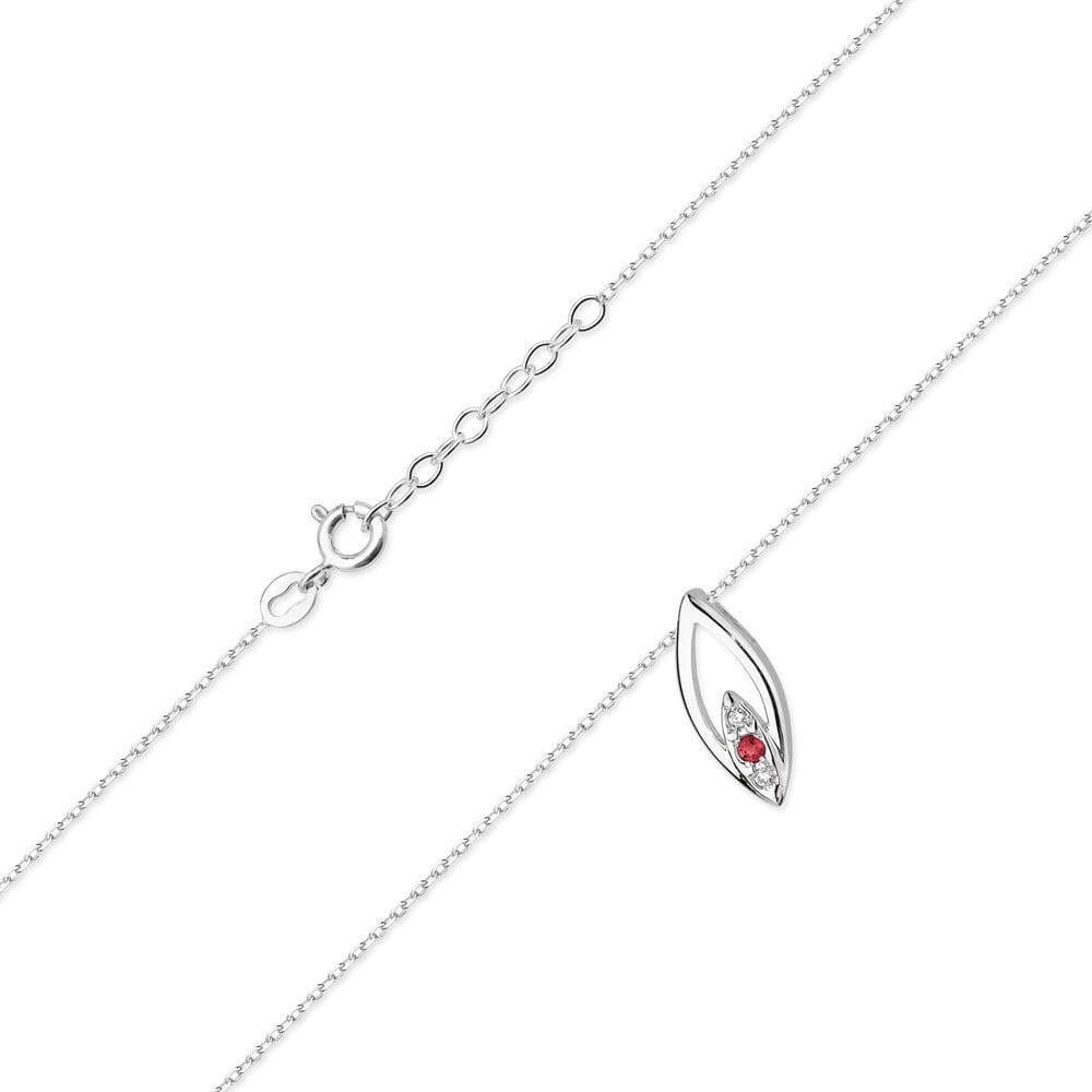 Colier Aur 14k cu Rubin 0.05 ct si Diamante 0.03 ct - Alb