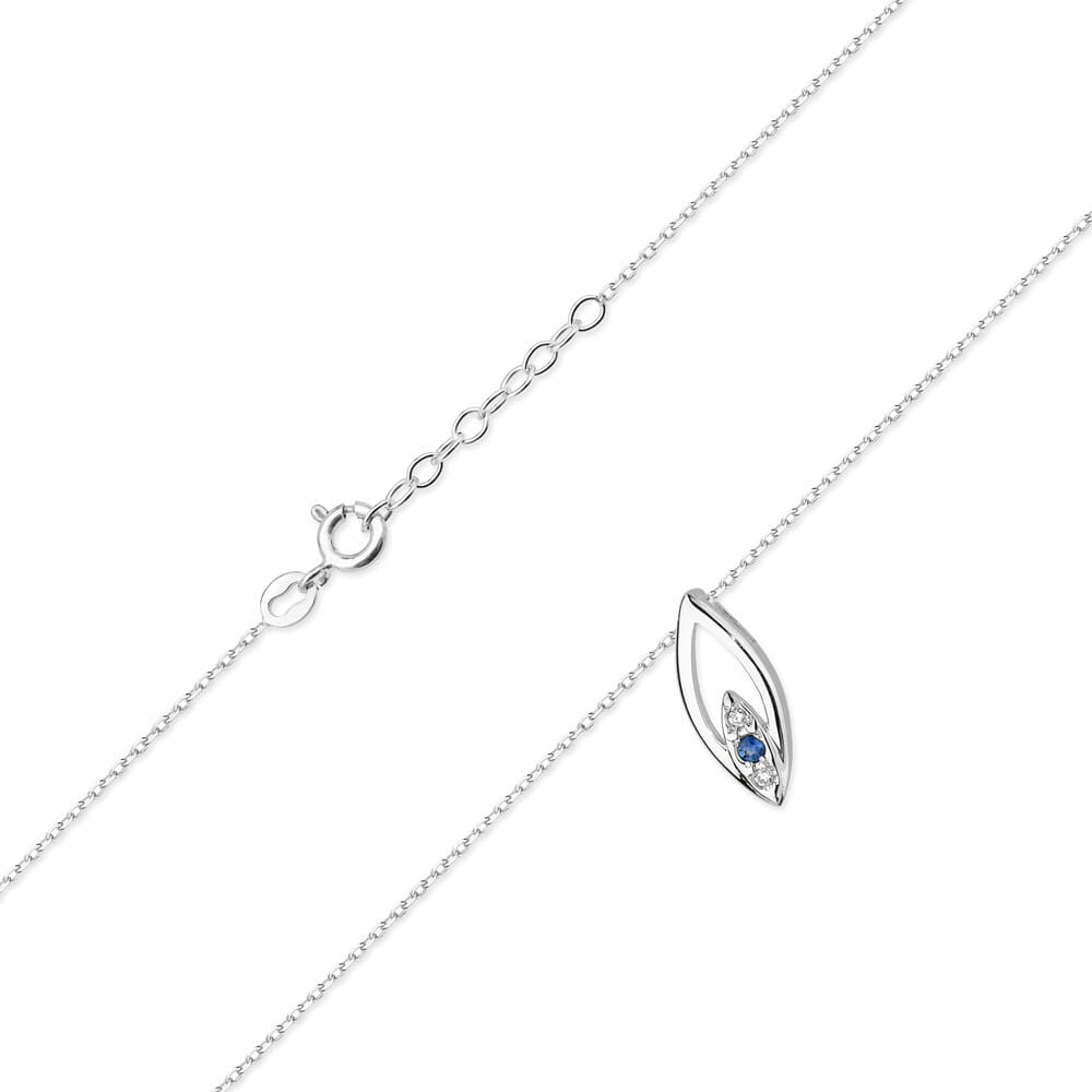 Colier Aur 14k cu Safir 0.05 ct si Diamante 0.03 ct - Alb