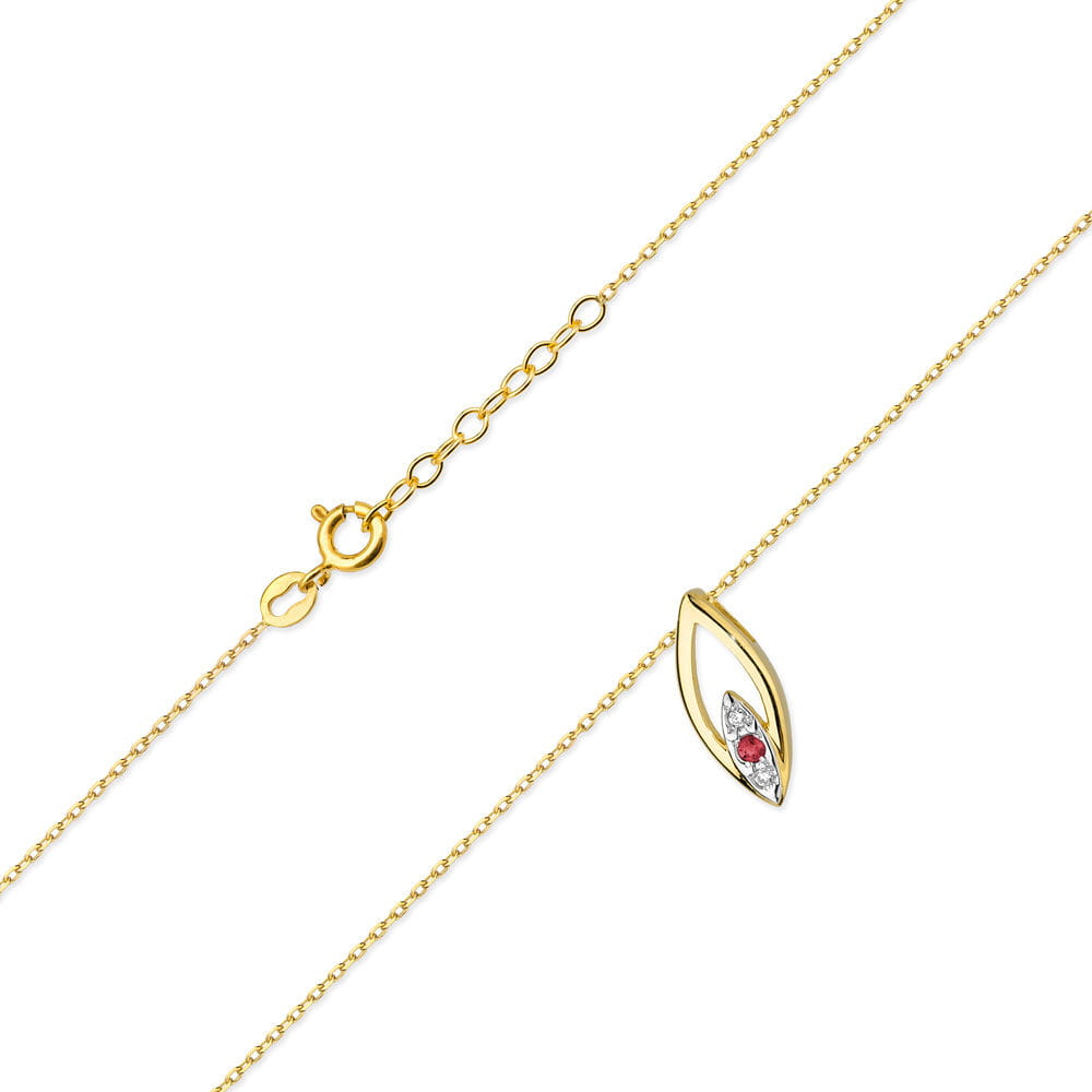 Colier Aur 14k cu Rubin 0.05 ct si Diamante 0.03 ct - Galben