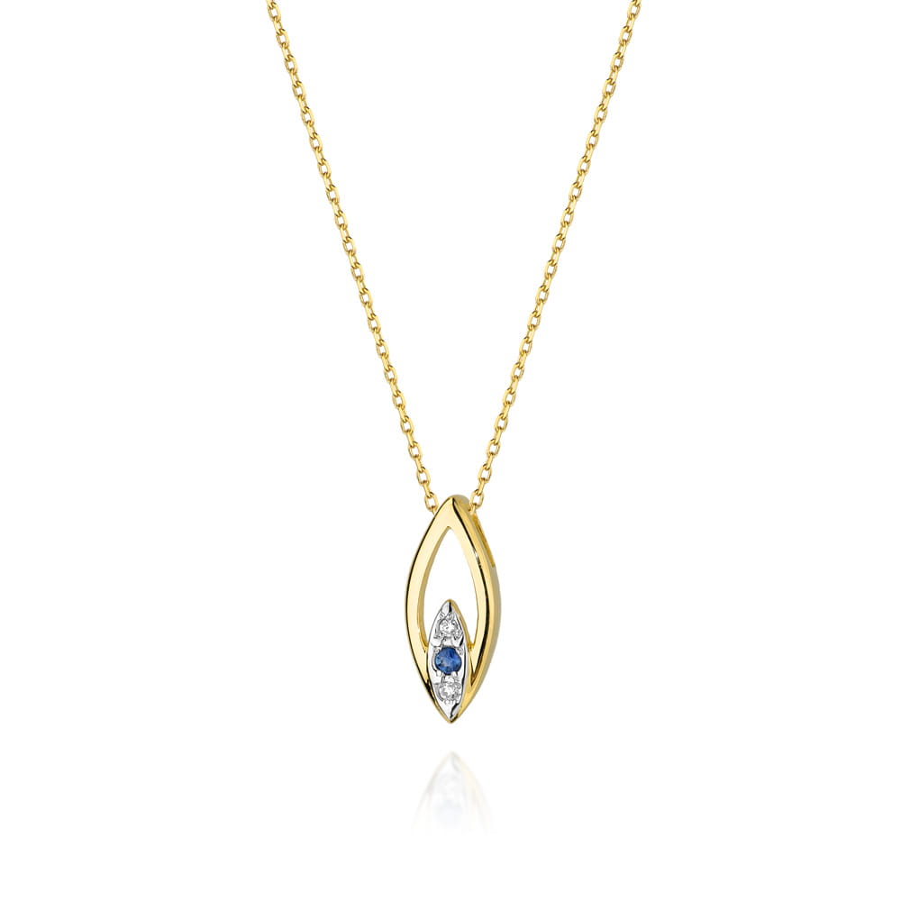 Colier Aur 14k cu Safir 0.05 ct si Diamante 0.03 ct - Galben