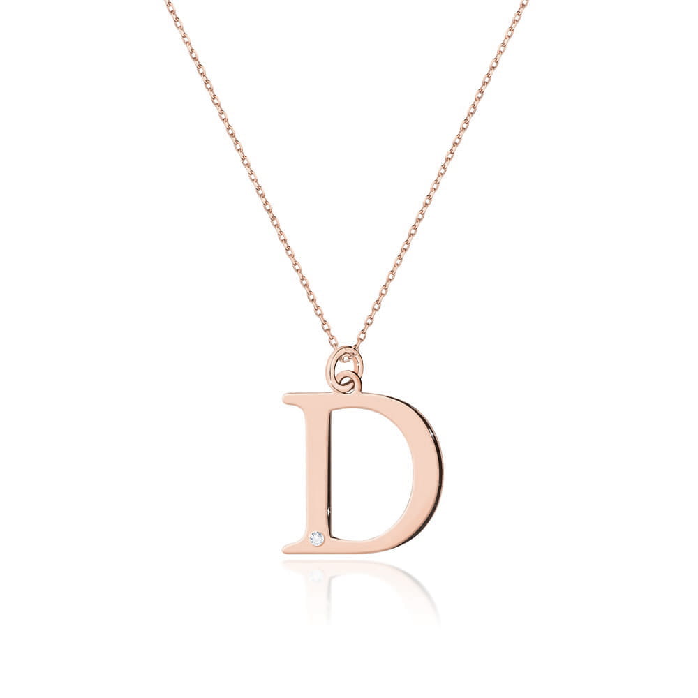 Colier cu pandantiv litera D din Aur 14K cu Diamant Natural 0.005 ct