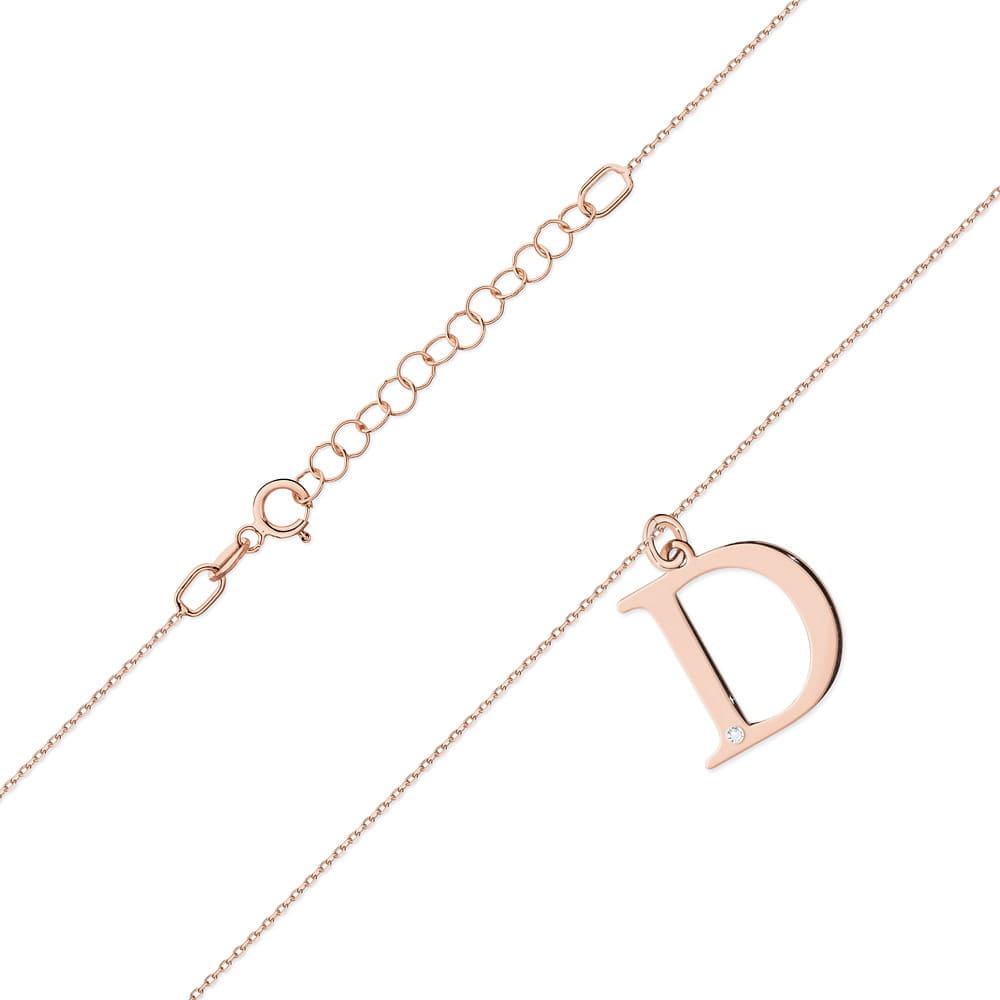 Colier cu pandantiv litera D din Aur 14K cu Diamant Natural 0.005 ct