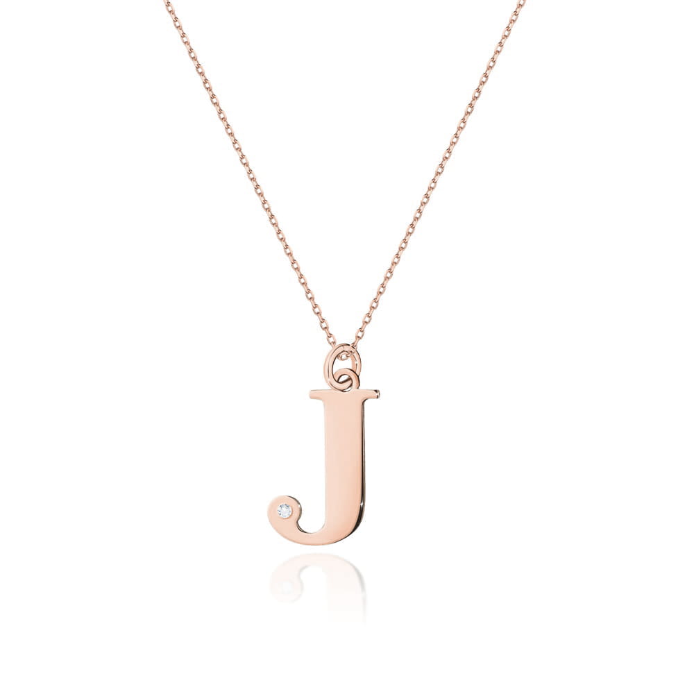 Colier cu pandantiv litera J din Aur 14K cu Diamant Natural 0.005 ct
