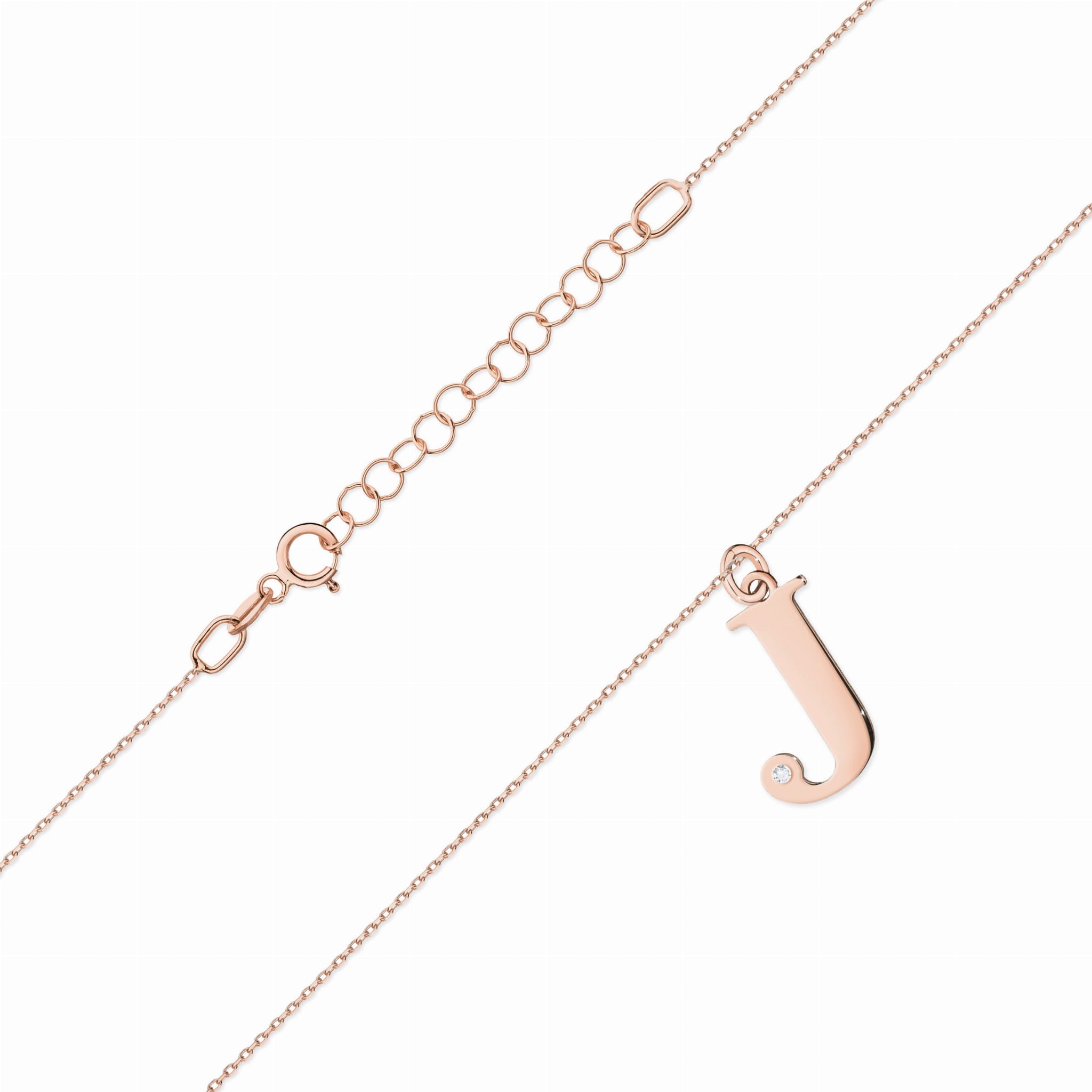 Colier cu pandantiv litera J din Aur 14K cu Diamant Natural 0.005 ct