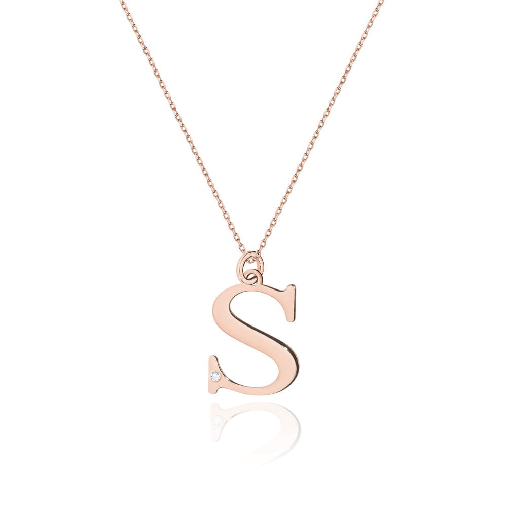 Colier cu pandantiv litera S din Aur 14K cu Diamant Natural 0.005 ct