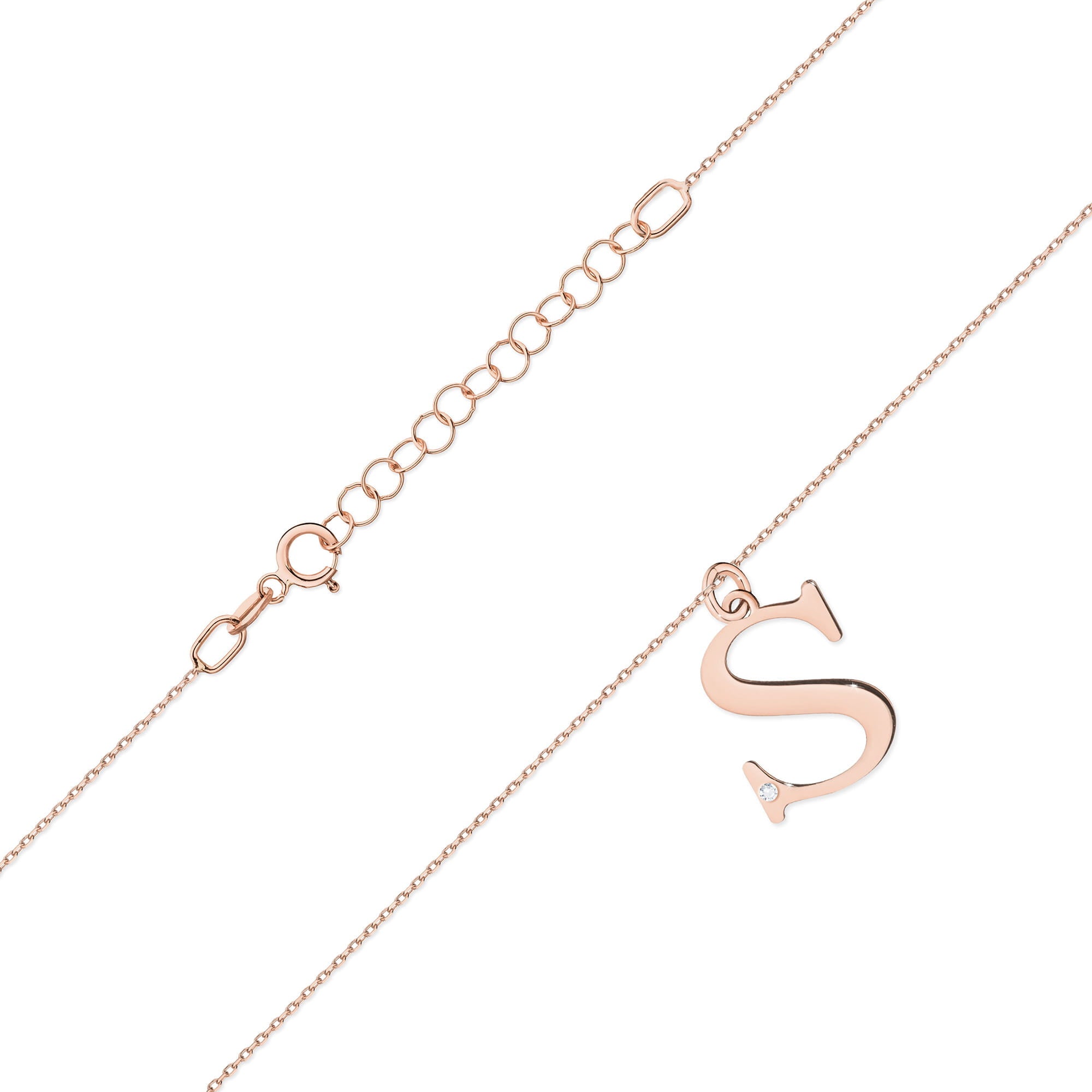 Colier cu pandantiv litera S din Aur 14K cu Diamant Natural 0.005 ct