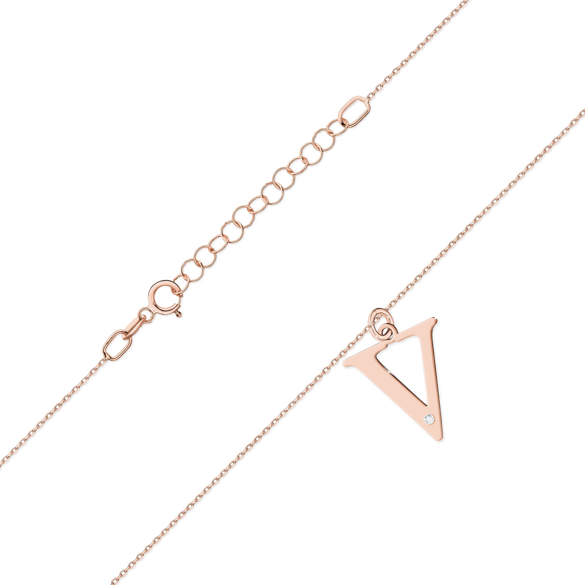 Colier cu pandantiv litera V din Aur 14K cu Diamant Natura 0.005 ct