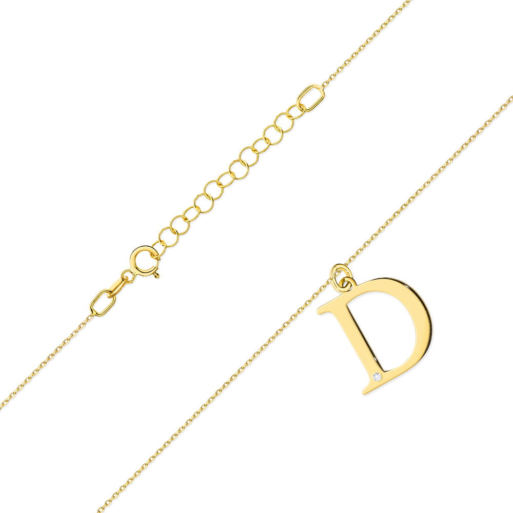 Image for Colier cu pandantiv litera D din Aur 14K cu Diamant Natural 0.005 ct