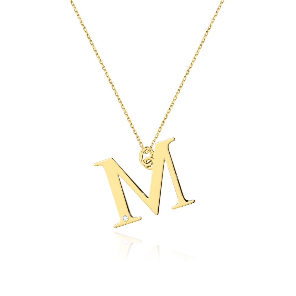 Image for Colier cu pandantiv litera M din Aur 14K cu Diamant 0.005 ct
