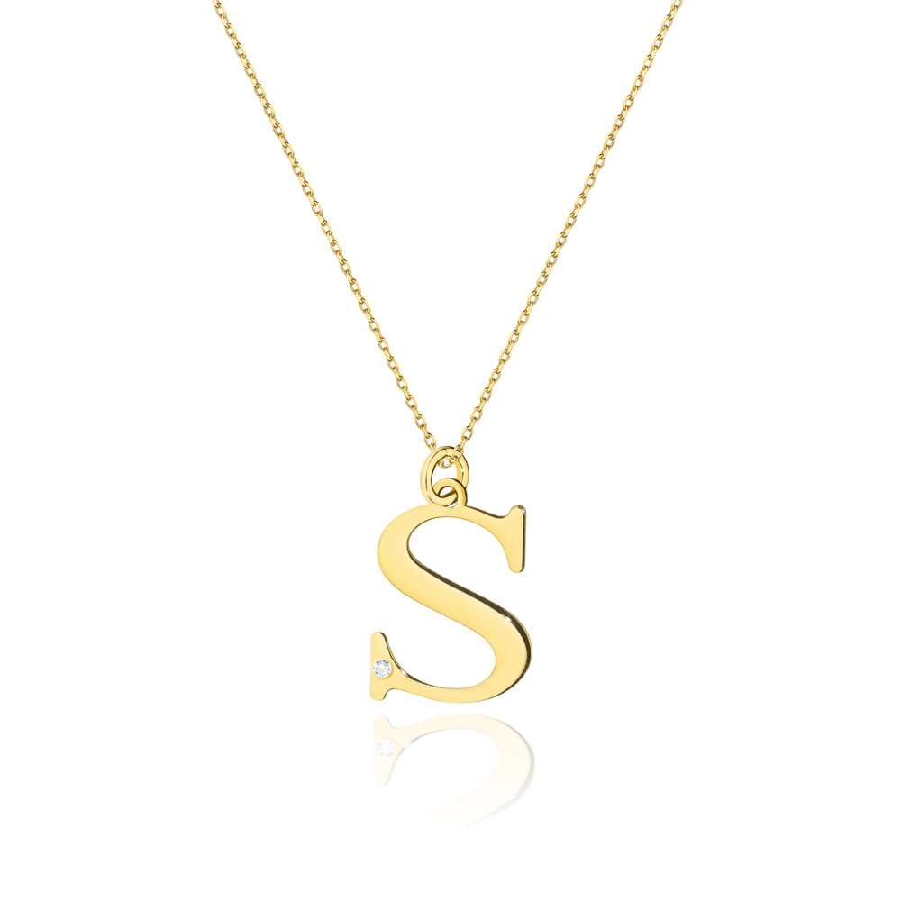 Image for Colier cu pandantiv litera S din Aur 14K cu Diamant Natural 0.005 ct