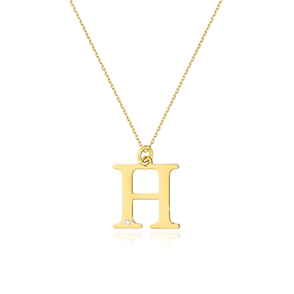 Image for COLIER CU PANDANTIV LITERA H DIN AUR 14K CU DIAMANT 0.005 CT