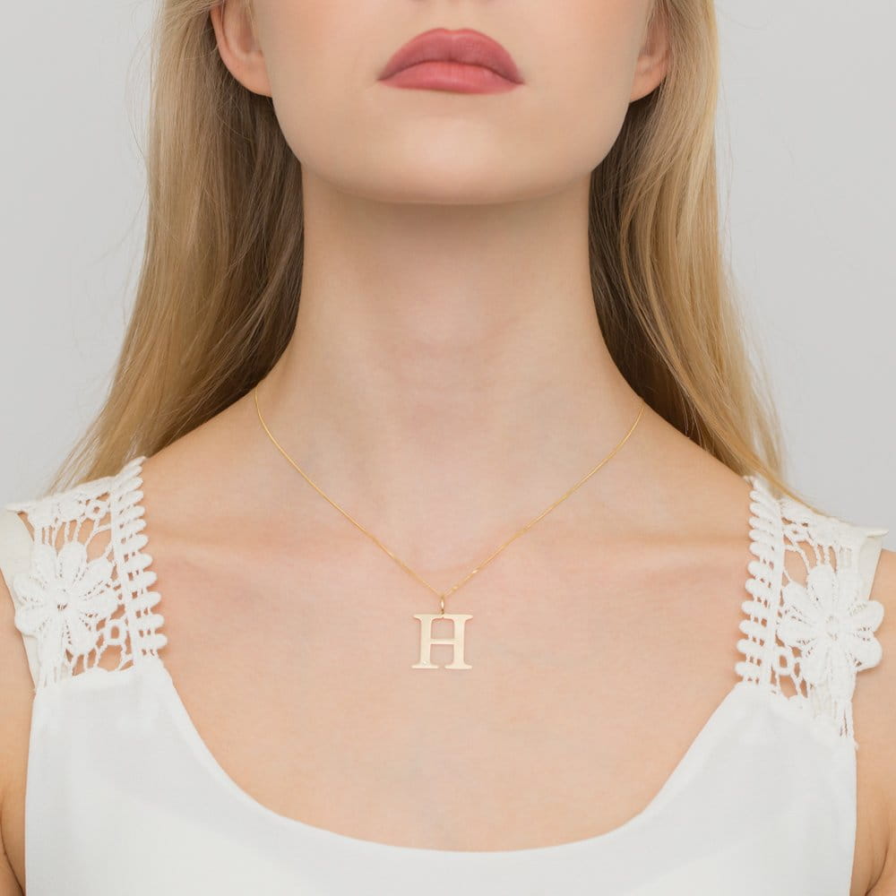 Image for COLIER CU PANDANTIV LITERA H DIN AUR 14K CU DIAMANT 0.005 CT