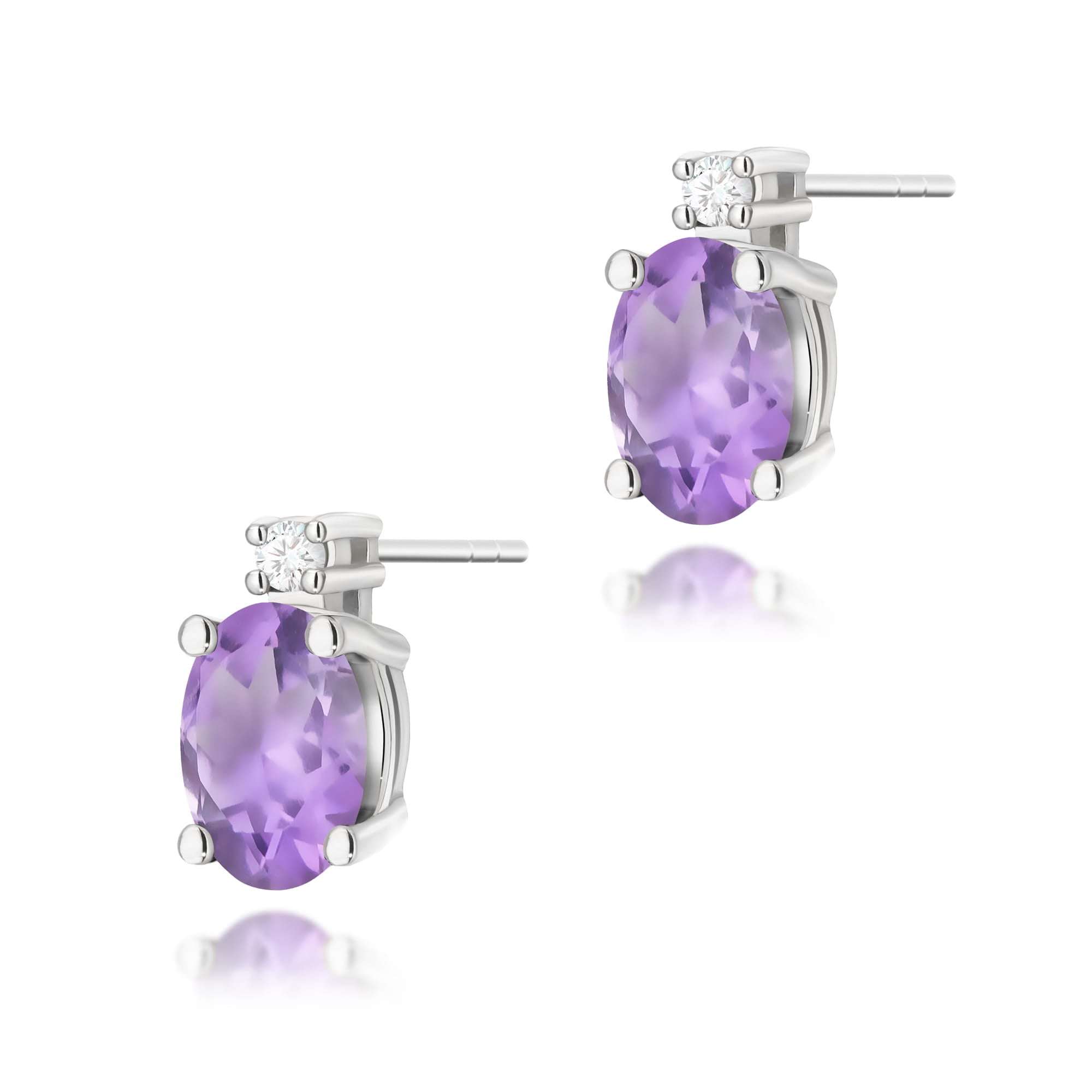 Cercei Aur 14K cu Ametist 0.80 ct si Diamant Natural 0.03 ct - Alb