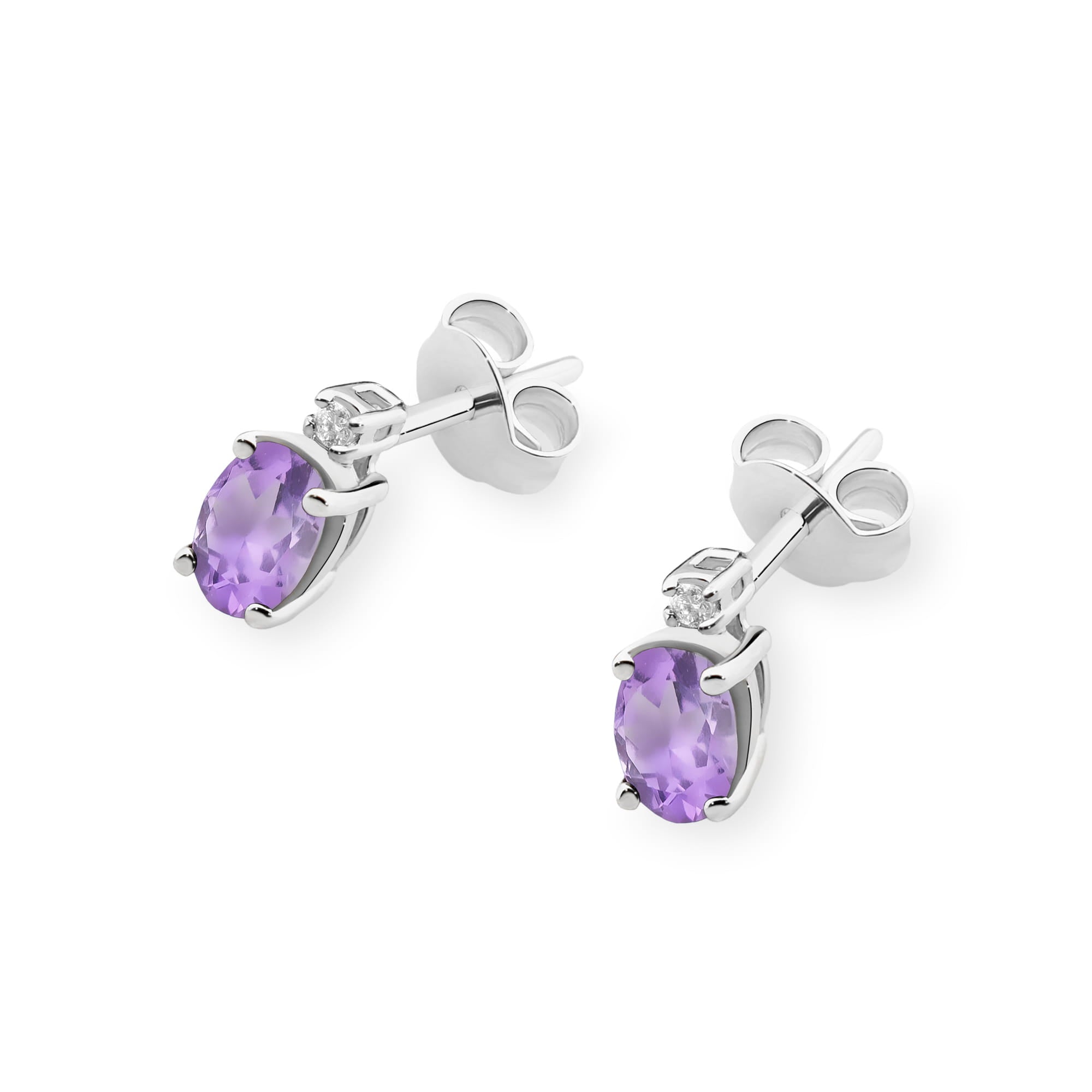 Cercei Aur 14K cu Ametist 0.80 ct si Diamant Natural 0.03 ct - Alb