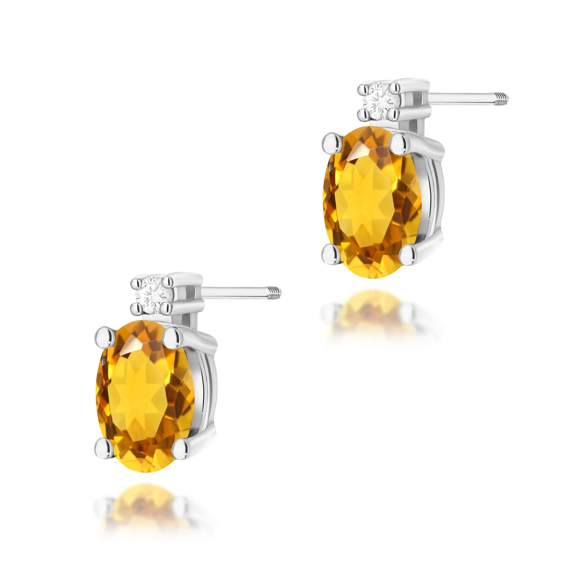 Cercei Aur 14K cu Citrin 1.20 ct si Diamant Natural 0.03 ct - Alb