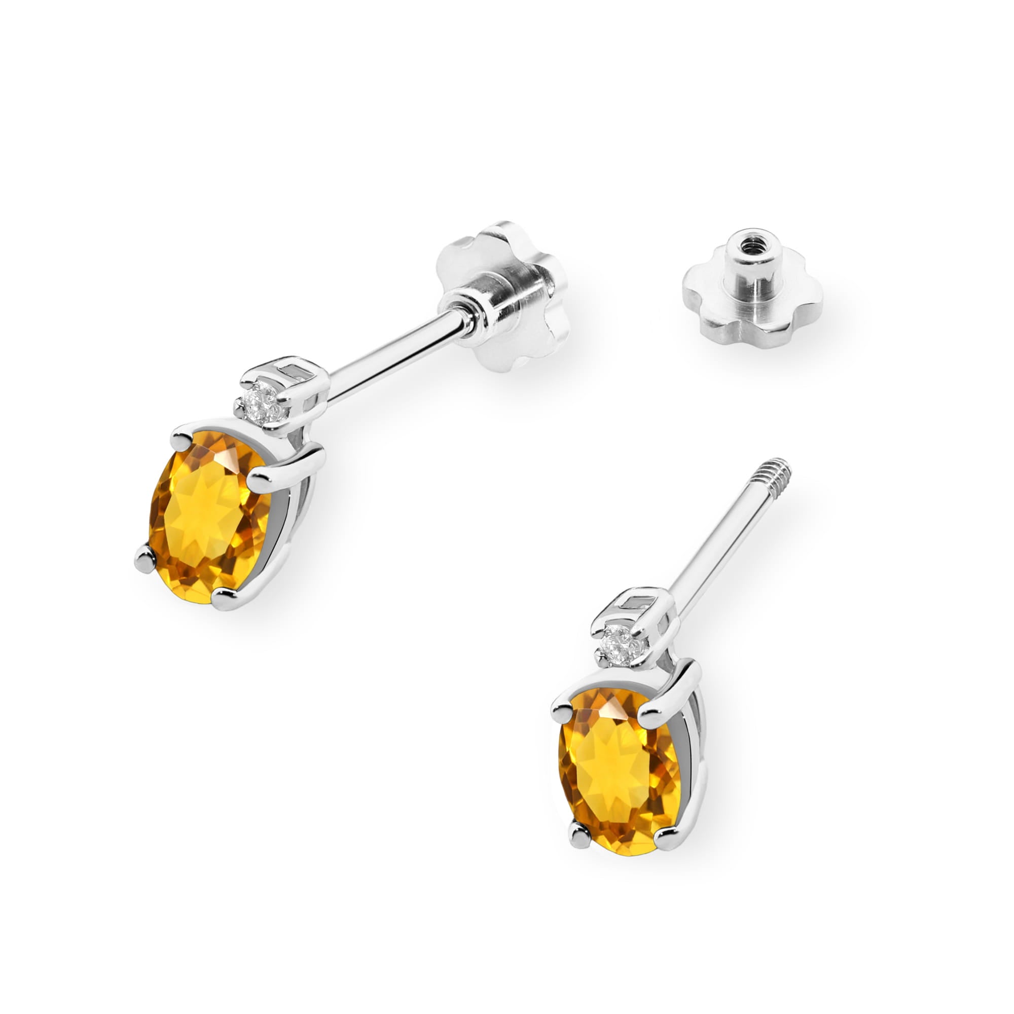 Cercei Aur 14K cu Citrin 1.20 ct si Diamant Natural 0.03 ct - Alb