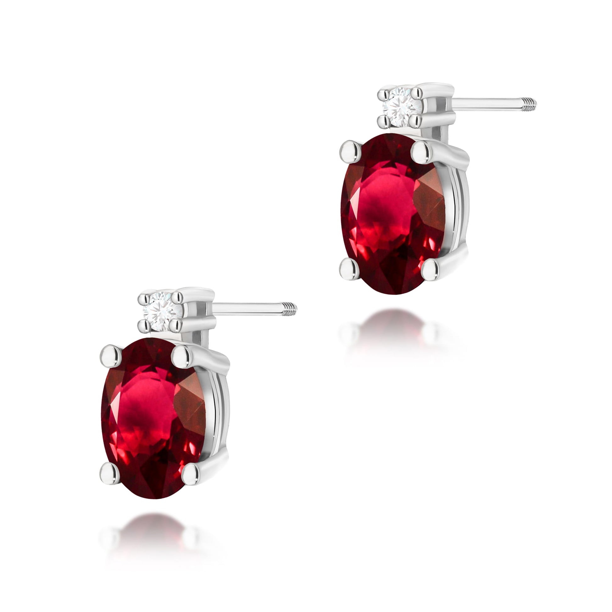 Cercei Aur 14K cu Rubin 1.20 ct si Diamant Natural 0.03 ct - Alb