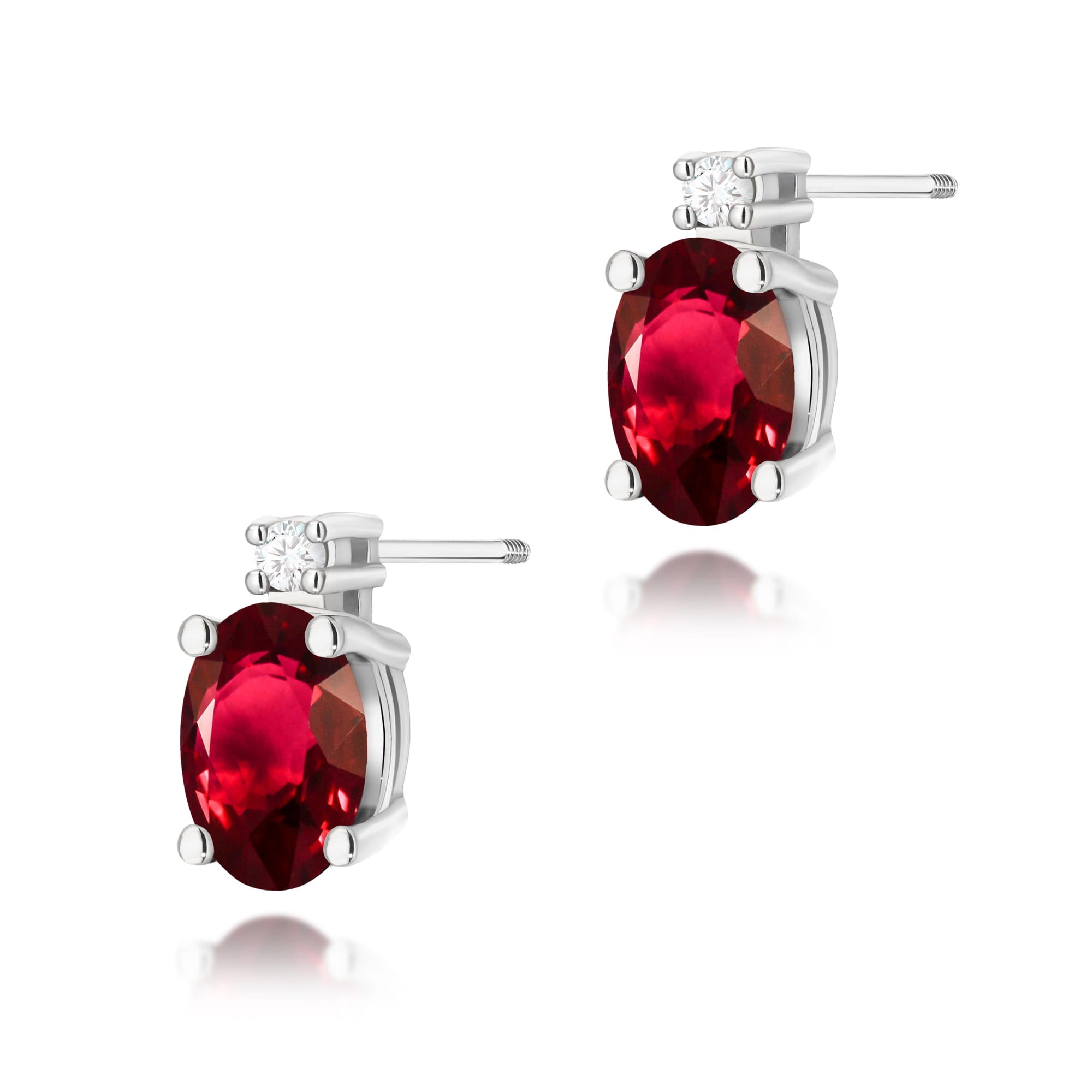 Cercei Aur 14K cu Rubin 1.20 ct si Diamant Natural 0.03 ct - Alb