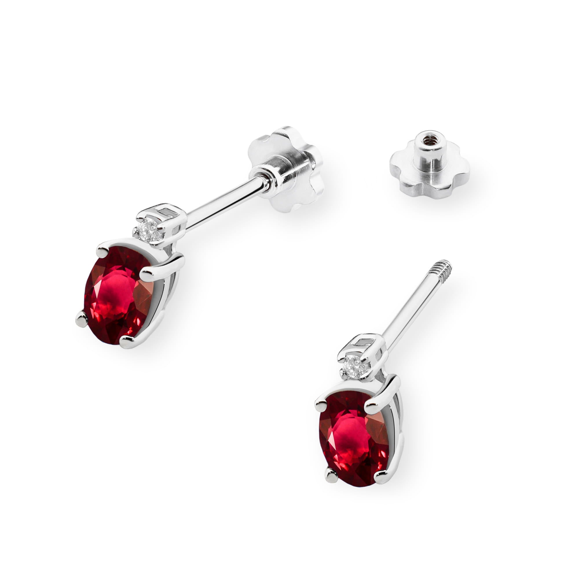 Cercei Aur 14K cu Rubin 1.20 ct si Diamant Natural 0.03 ct - Alb