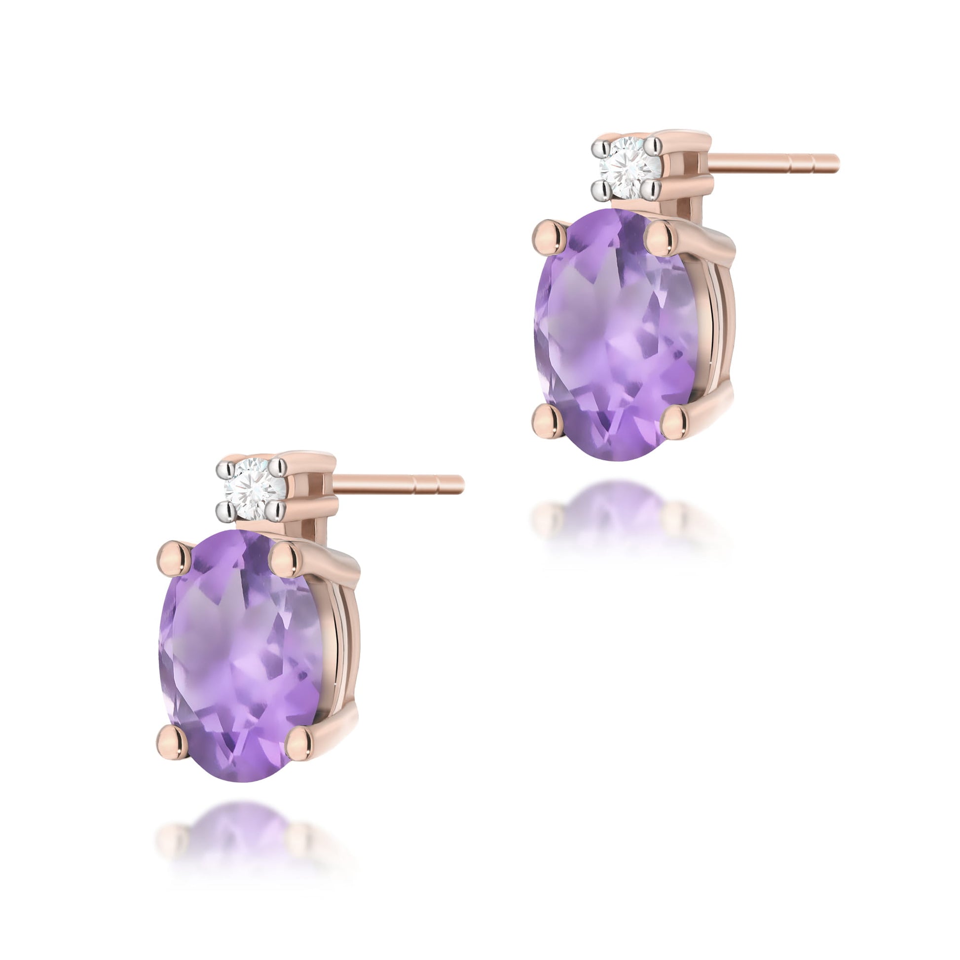 Cercei Aur 14K cu Ametist 0.80 ct si Diamant Natural 0.03 ct - Roz