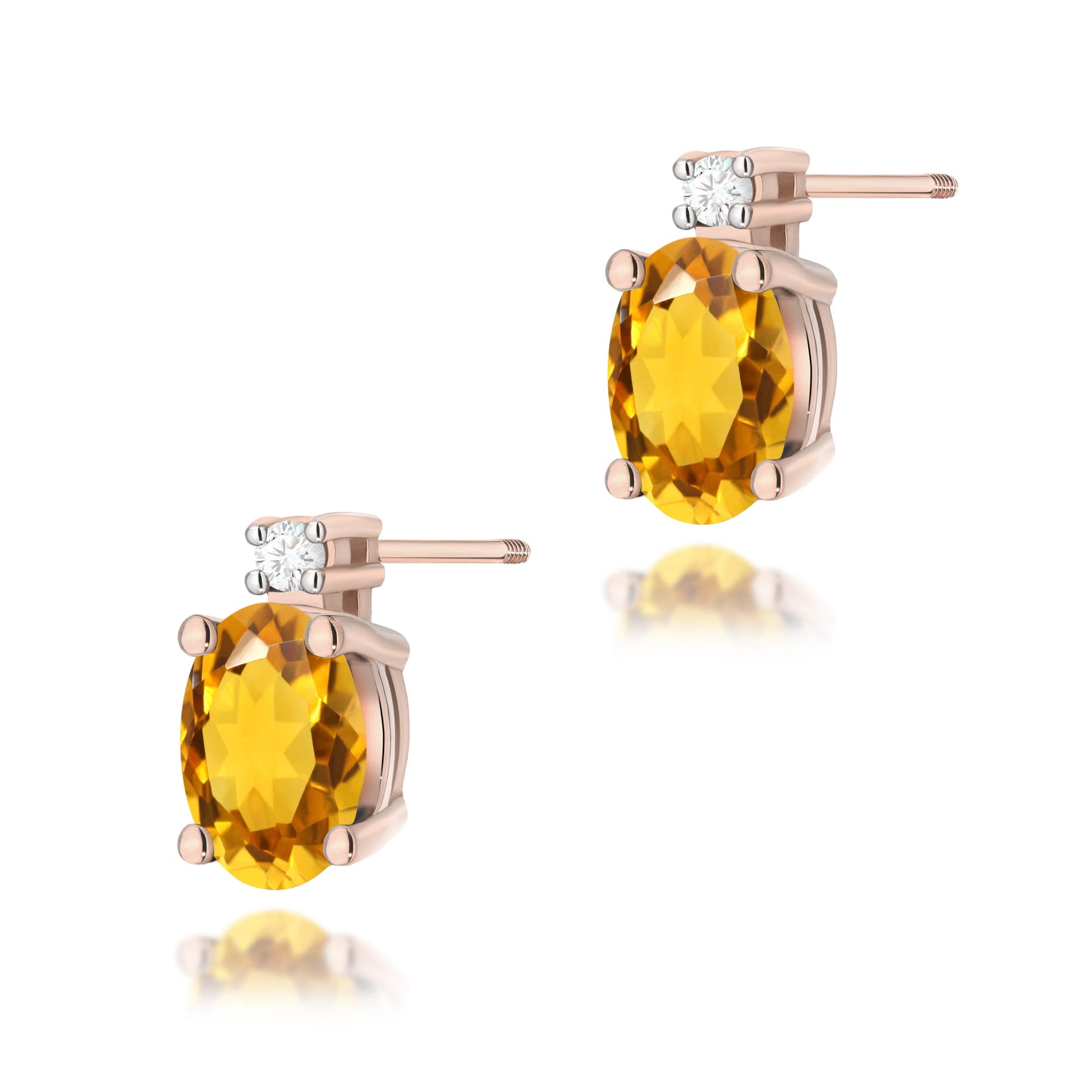 Cercei Aur 14K cu Citrin 1.20 ct si Diamant Natural 0.03 ct - Roz