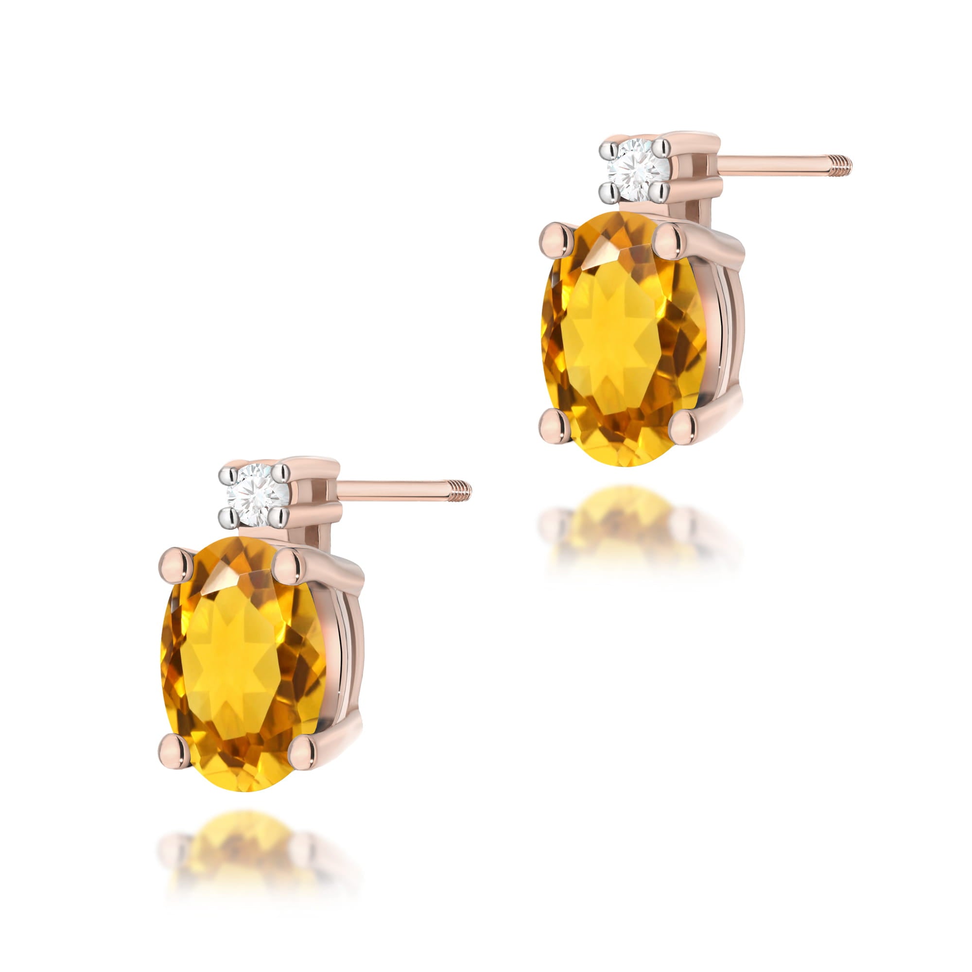 Cercei Aur 14K cu Citrin 1.20 ct si Diamant Natural 0.03 ct - Roz