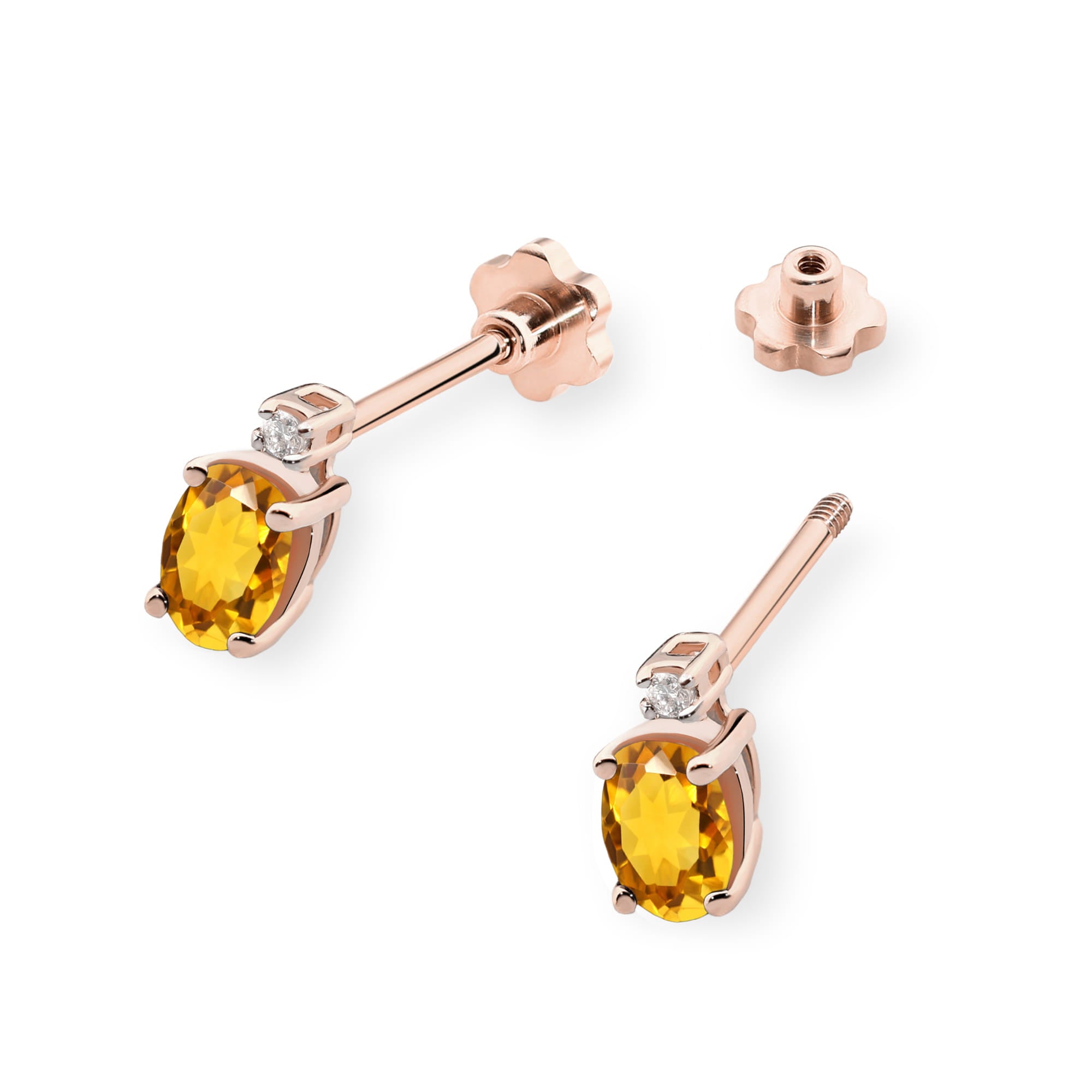 Cercei Aur 14K cu Citrin 1.20 ct si Diamant Natural 0.03 ct - Roz