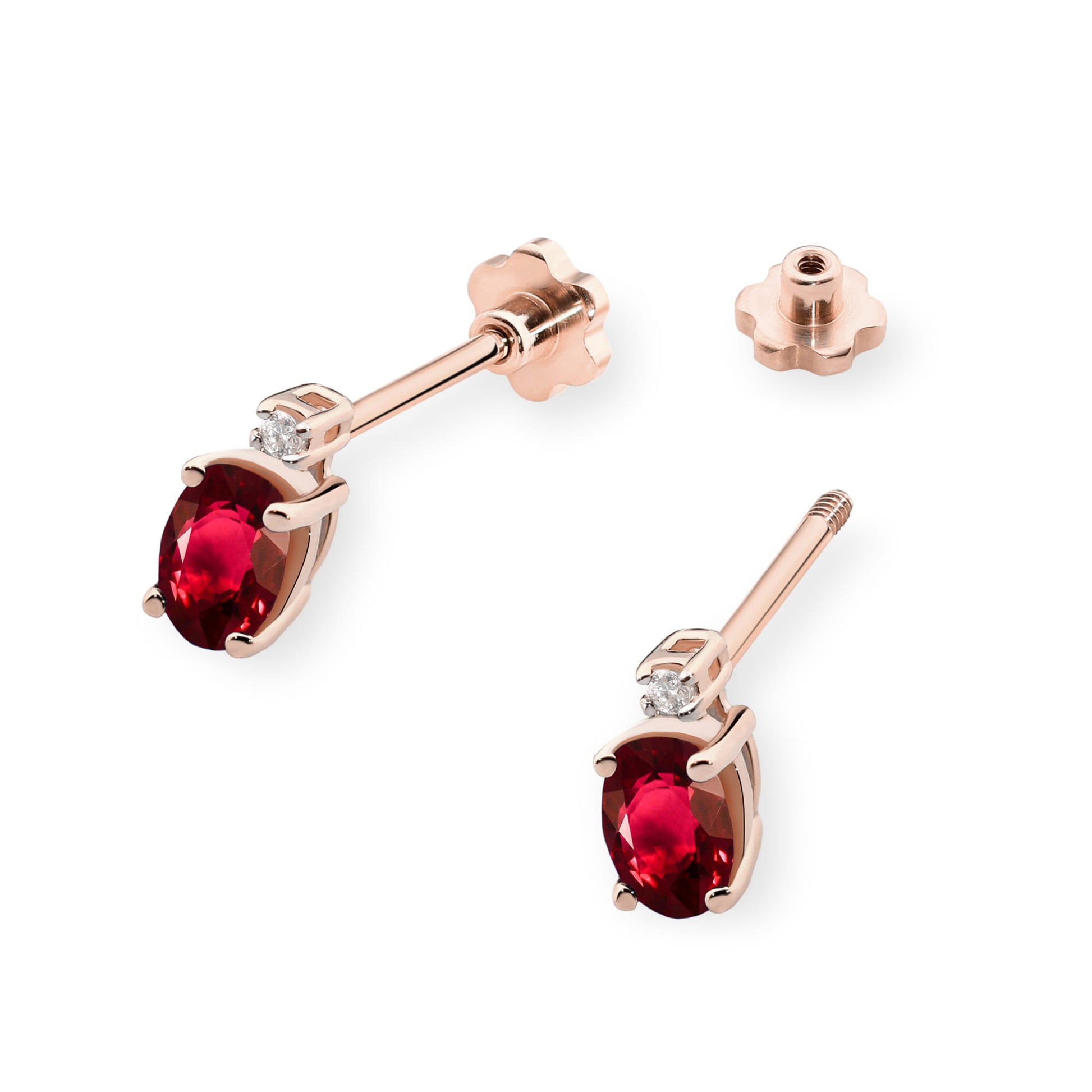 Cercei Aur 14K cu Rubin 1.20 ct si Diamant Natural 0.03 ct - Roz