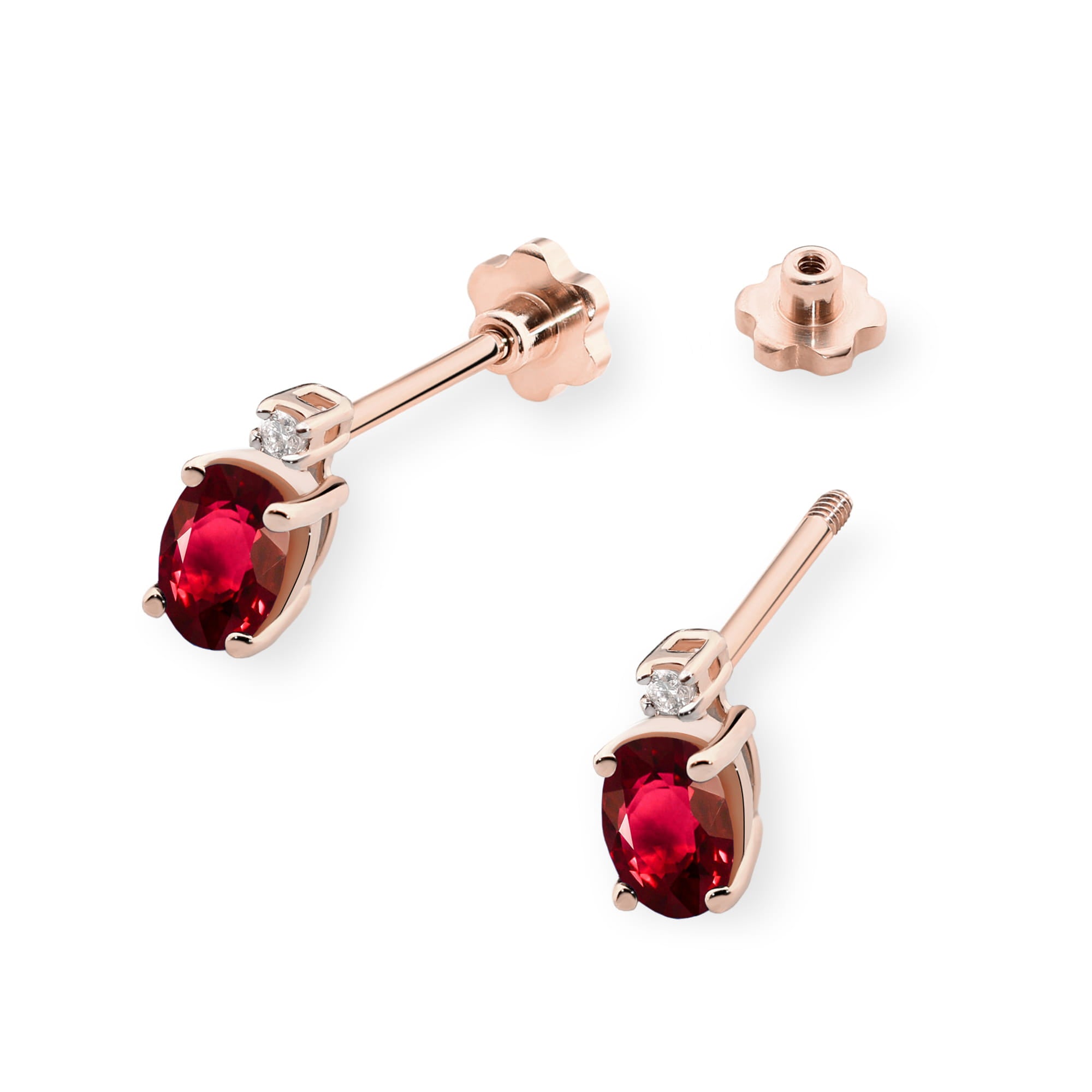 Cercei Aur 14K cu Rubin 1.20 ct si Diamant Natural 0.03 ct - Roz