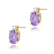 Cercei Aur 14K cu Ametist 0.80 ct si Diamant Natural 0.03 ct - Galben