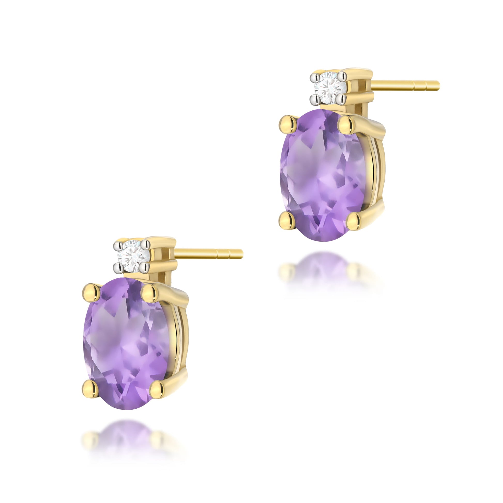Cercei Aur 14K cu Ametist 0.80 ct si Diamant Natural 0.03 ct - Galben