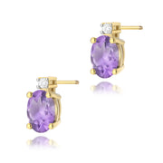 Cercei Aur 14K cu Ametist 0.80 ct si Diamant Natural 0.03 ct - Galben