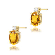 Cercei Aur 14K cu Citrin 1.20 ct si Diamant Natural 0.03 ct - Galben