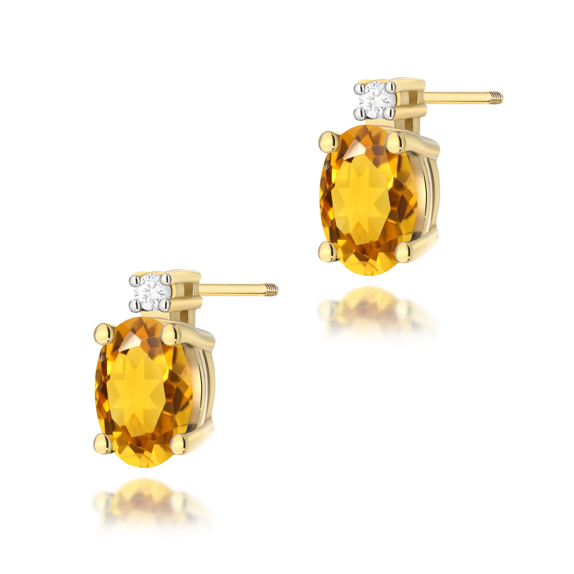 Cercei Aur 14K cu Citrin 1.20 ct si Diamant Natural 0.03 ct - Galben